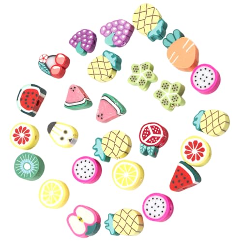 FONDOTIN 50 Stück Bunte Polymer Clay Abstandshalter Perlen für DIY Armbänder und Schmuckherstellung Frucht Designs für Kreative Bastelprojekte Tragbar und Langlebig von FONDOTIN