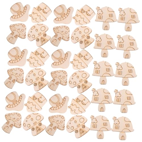 FONDOTIN 50 Stück Holzpilz Formen Holzscheiben Natur Unbehandelt DIY Basteln Handwerk Dekoration Kreativset für Zuhause und von FONDOTIN