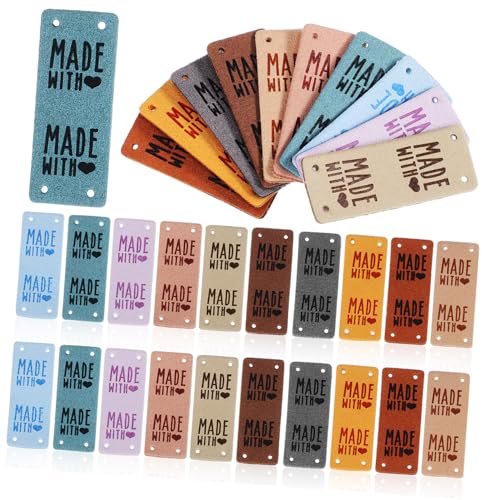 FONDOTIN 50 Stück PU Leder Näh Etiketten Handmade Labels zum Annähen Farben Langlebige Beständige Kleidungsetiketten für Stricken Häkeln DIY Modezubehör Vielseitig für Jeans Hüte Pullover von FONDOTIN