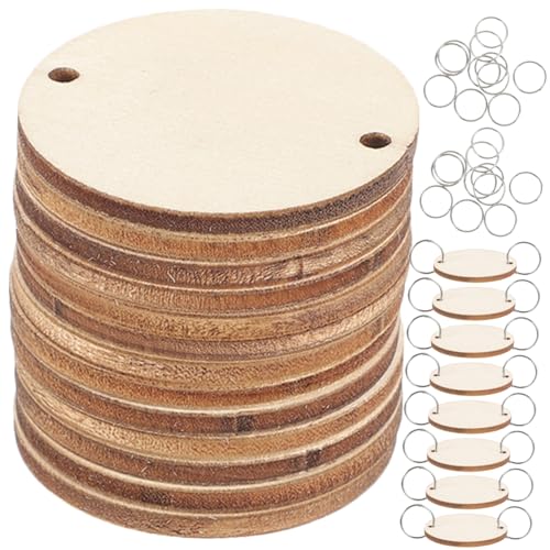 FONDOTIN 50 Stück Runde Holzscheiben mit Eisendrahtösen für Hängenden Geburtstagskalender DIY Holzbrett Zubehör Naturfarbene Holzscheiben für Familien Erinnerungstafel Wohnraumdekoration von FONDOTIN