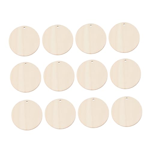 FONDOTIN 50 Stück Runde Holzscheiben mit Loch Unbehandelte Holzteile zum Basteln DIY Holzplättchen für Heimdeko Malerei und Scrapbooking Natürliche Holzscheiben für Kreative Projekte von FONDOTIN