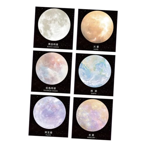FONDOTIN 6 Stück Runde Planet Haftnotizen Selbstklebend mit Mond und Erddesigns Kreative Notizzettel für Büro Schule Zuhause Multifunktionale Schreibblöcke von FONDOTIN