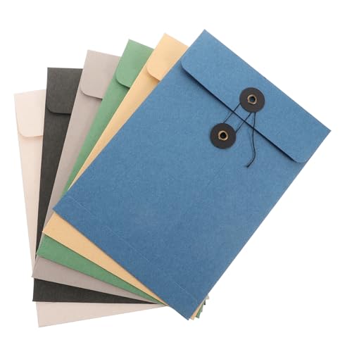 FONDOTIN 6 Stück Teiliges Dokumententaschen aus Robustem Papier mit Bindeband Große Kapazität Vielseitig Einsetzbar Design in Weiß Kraftpapier Vintage Grün Blau Schwarz für Büro und Schule von FONDOTIN