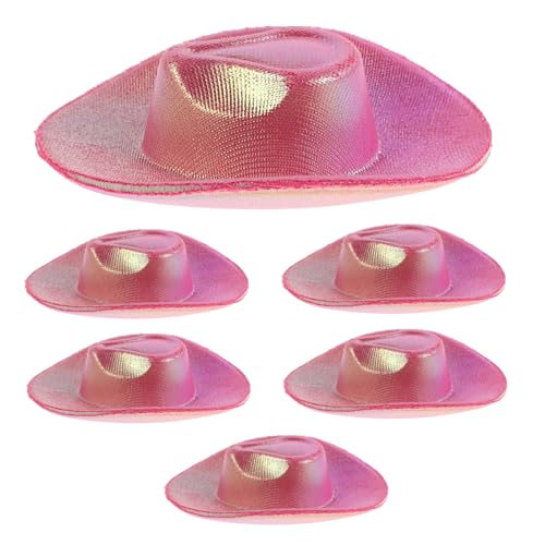 FONDOTIN 6 Stück Teiliges Kleine Mini Cowboy Hüte aus Kunststoff Attraktive Western deko für Puppenhaus DIY Bastelprojekte und Party accessoires Farbverlaufs rosa Vielseitig Einsetzbar von FONDOTIN