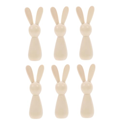 FONDOTIN 6 Stück Teiliges Naturfarbener Holz Kaninchenfiguren zum Bemalen DIY Bastelspaß Blanke Peg Dolls für Kreative und Wohnraumdekoration für Handwerksprojekte und Modellbau von FONDOTIN