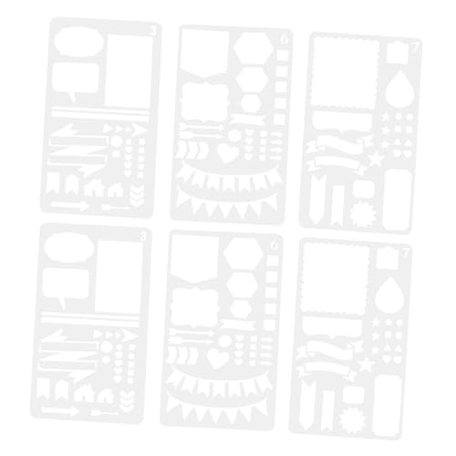 FONDOTIN 6 Stück Teiliges Planner Schablonen Wiederverwendbare DIY Zeichenschablonen aus Pet Vielseitige Muster für Fotoalben Grußkarten Tagebücher Langlebig und Leicht zu Reinigen von FONDOTIN