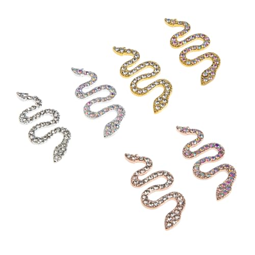FONDOTIN 6 Stück Teiliges Snake Nail Gems Nagelsteine Strass Schmuck für DIY Nailart Fingernägel Dekorationen Silber Gold Roségold mit Weißen und Ab Kristallen von FONDOTIN