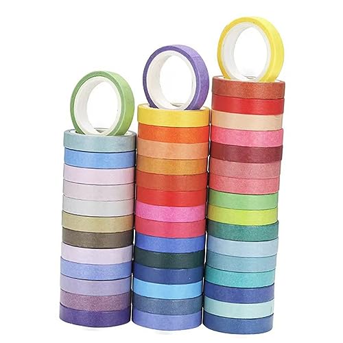 FONDOTIN 60 Rollen Einfarbige Washi Tapes Vielseitige Dekorative Klebebänder für DIY Scrapbooking Planer Geschenkverpackung Haftend Glatten Oberflächen Handliche Bunten Farben von FONDOTIN