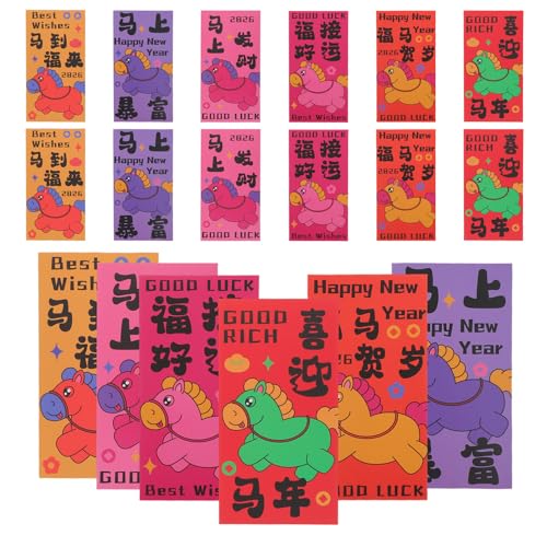 FONDOTIN 60 Stück Frühlingsfest Glücksgeldumschläge mit Pferde-motiv Beschichtetes Papier Traditionelle Rote Umschläge für Chinesisches Neujahrsfest Kreative Hongbao für Familie und Freunde von FONDOTIN