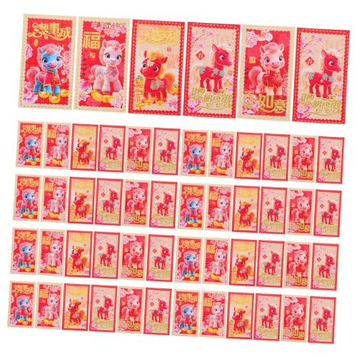 FONDOTIN 60 Stück Jahr Des Pferdes Rote Umschläge Cartoon Design Lunar Year Envelopes Festliche Hong Bao Geldumschläge für Neujahrsfeier Hochzeit von FONDOTIN