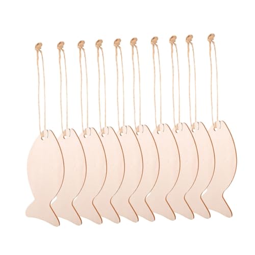 FONDOTIN 64 Stück Holzfische Hängen Dekoration Unfertigte Holzschmuckstücke Holzschmuck Zum Bemalen Hölzerne Tierverzierungen Holzschmuck Zum Basteln Unvollendet Hanfseil Beige von FONDOTIN