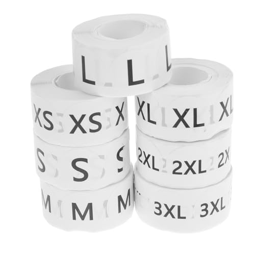 FONDOTIN 7 Rollen Selbstklebende Runde Größenetiketten für Kleidung Xs Haftbeschichtetem Klare Drucke Einfache Anwendung für Bekleidung Einzelhandel und Textiletiketten von FONDOTIN