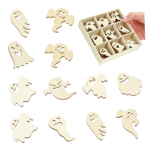 FONDOTIN 72 Stück Teiliges Halloween Bastelset aus Langlebigen Holzdekorationen mit Spuk-Motiven Vielseitige Holzchips für DIY Handwerk und Festliche Partydeko Geeignet für Erwachsene von FONDOTIN
