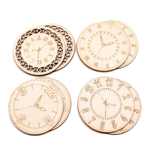 FONDOTIN 8 Stück DIY Holzscheiben mit Kreativen Uhr Motiven Teiliges Runde Holzverzierungen Glatte Oberfläche Langlebig für Handwerk Basteln Geburtstags und Hochzeitsdeko von FONDOTIN