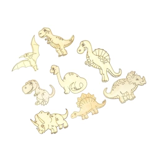 FONDOTIN 8 Stück Teiliges Dinosaurier Holz Bastelset Naturbelassene Holzscheiben mit Glatter Oberfläche für DIY Malerei Kreative Handarbeiten und Dekorative Ornamente Vielseitig für Teens von FONDOTIN