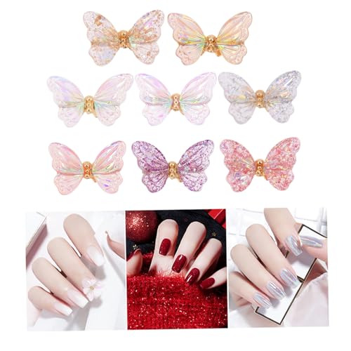 FONDOTIN 8 Stück Teiliges Schmetterling Nagelornament Bunte Nail Decorations aus Resin und Metall Langlebige Fingernägel Schmuck für DIY Maniküre und Stylische Nail Art Fans von FONDOTIN