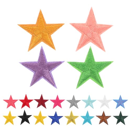 FONDOTIN 80 Stück Bunte Stern Aufnäher zum Aufbügeln Kleine Fünfzackige Bügelflicken für Kleidung Schuhe Hüte Taschen DIY Applikationen Vielseitige Textil dekoration von FONDOTIN
