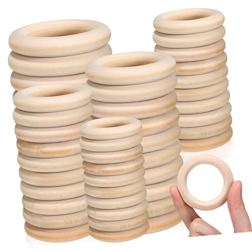 FONDOTIN 80Stücke Holzringe Dekorative Runde Ringe für Bastelprojekte Ringe Verschiedenen für DIY Schmuck und Home Decor Einfach zu Verwenden von FONDOTIN