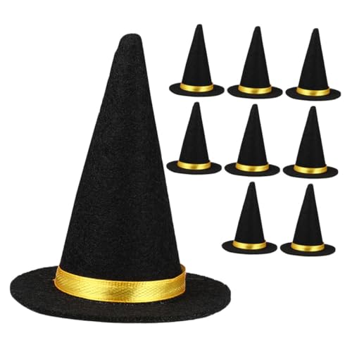 FONDOTIN 9 Stück Teiliges Mini Hexenhut aus Filz Leichte Schwarze Halloween Dekorationen für Weinflaschen Diy Basteln Party und Tischdeko Vielseitig für Bastelprojekte und Geschenke von FONDOTIN