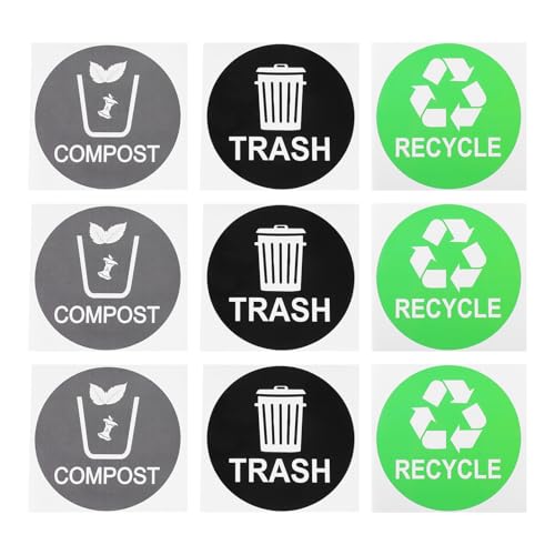 FONDOTIN 9 Stück Wasserdichte Mülltonnen aufkleber PVC Mülltrennung Etiketten Recycling Aufkleber für Abfallbehälter Einfache Anwendung Umweltfreundlich von FONDOTIN