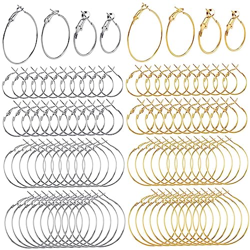 FONDOTIN 96 Stück Ohrringe Bead Hoops Hypoallergene Kreolen Legierung Vielseitige Schmuckzubehör für DIY Hochzeiten Feste und Alltag Goldene Silberne von FONDOTIN
