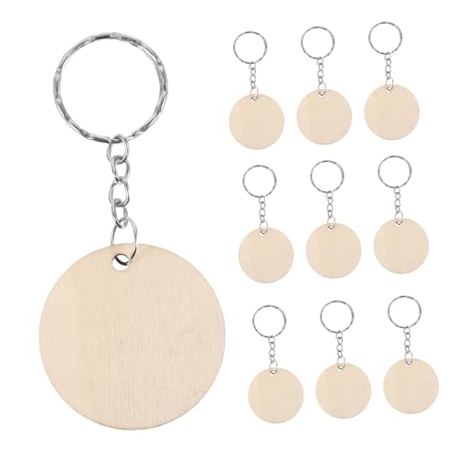 FONDOTIN Blank Holz Schlüsselanhänger Rund DIY Anhänger zum Bemalen Basteln Schlüsselring Zubehör Kreativ für Handwerk und Dekoration von FONDOTIN