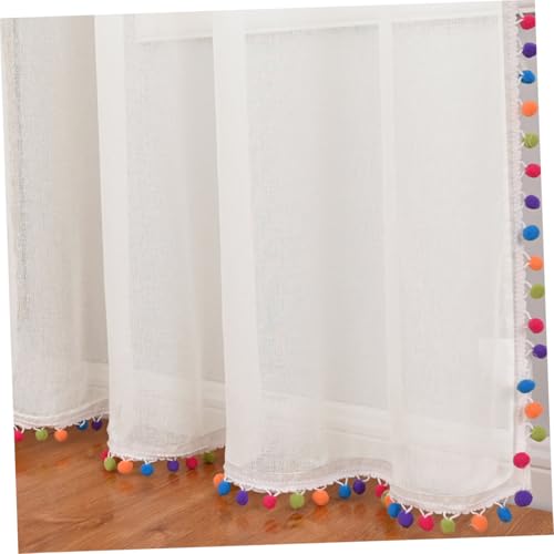 FONDOTIN Bunte Pompom Kurzgardine Halbtransparenter Vorhang für Küche Wohnzimmer Schlafzimmer Dekorativer Kurzstore mit Leichter Lichtfilterung und Privatsphärenschutz von FONDOTIN