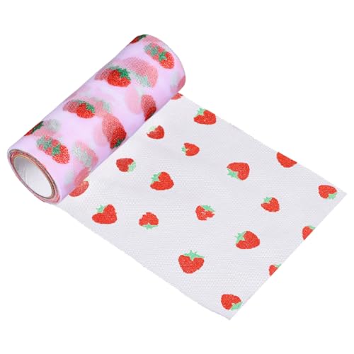 FONDOTIN Dekorativer Tüll Ribbon für Kinderkleidung Süßes DIY Gauze Band Lila Erdbeer Design für Bastelprojekte Haarschmuck und von FONDOTIN
