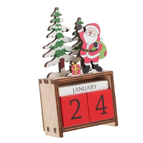 FONDOTIN Exquisiter Holz Adventskalender Santa Claus mit Drehbaren Blöcken Klassisches Design Stabiler Desktop Countdown Kalender für Weihnachtsdeko Tischdekoration und Festliche von FONDOTIN