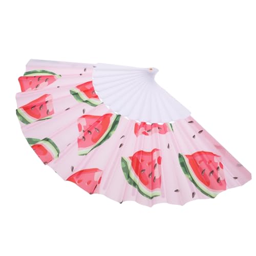 FONDOTIN Faltbarer Handfächer Wassermelone Design aus Robustem Oxfordstoff Tragbarer Leichter Fächer für Sommer Outdoor Büro Reise Handlicher Chinesischer Faltfächer für Familie Freunde von FONDOTIN
