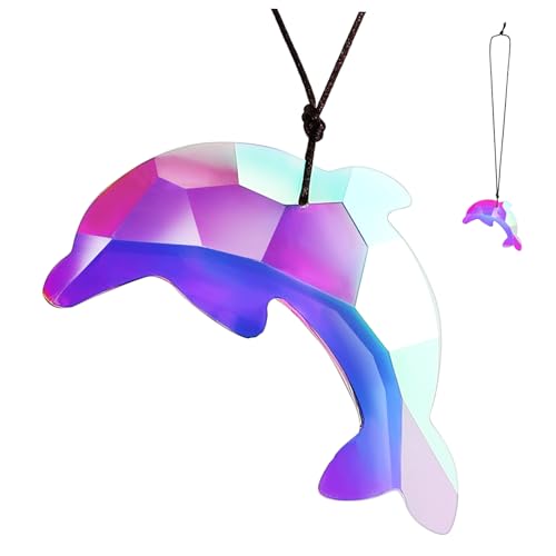 FONDOTIN Farbenfroher Delphinanhänger im Freien hängend Sonne drinnen Ornament Form Prisma Fensterhängedekoration Auto Rückspiegel Anhänger Delphin-Dekoration Dekoration hängen Kristall von FONDOTIN