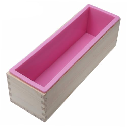 FONDOTIN Flexible Rechteckige Silikon seifenform mit Hitzebeständiger Holzbox Groß Lebensmittelecht Temperaturbeständig von Antihaftbeschichtet für DIY Seifen Kuchen und Zufällige Farbe von FONDOTIN