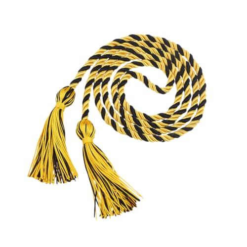 FONDOTIN Graduierung Ehrenkordel Polyester Geflochtene Abschlusskordel mit Quasten Gelb Schwarze Ehrenschnur für Bachelor Toga Langlebiges Abschlussseil für Studentenfeier und Fototermin von FONDOTIN