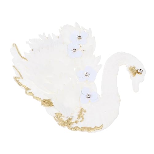 FONDOTIN Großer Schwan Stickerei Patch mit Perlen Aufnäher für DIY Kleidung Shirts Kissen und Mehr Dekorative Applikation für Hochzeitsdeko und Bastelprojekte von FONDOTIN
