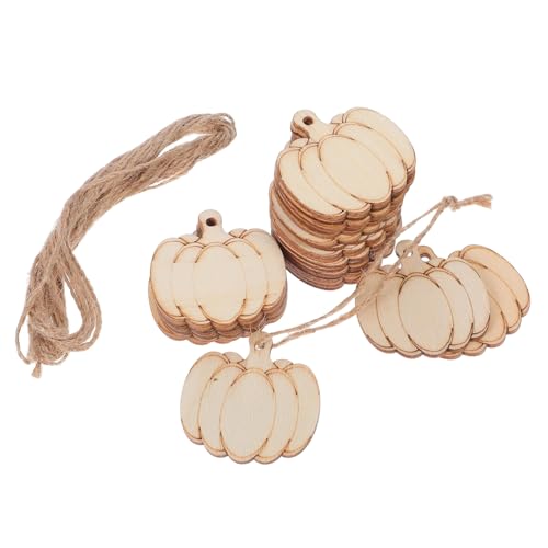 FONDOTIN Halloween Holz Kürbis Deko Teilig mit Hanfschnur DIY Hängende Holzscheiben für Kreative Kinderbastelei Natürliche Holzstücke zum Bemalen und Basteln Halloween Dekoration Draußen von FONDOTIN