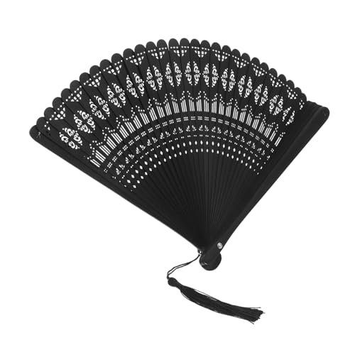 FONDOTIN Handgehaltener Faltfächer Mit Quaste Vintage-design Chinesischer Handfächer Für Tanz-performance Leicht Und Langlebig Klassische Schwarze Eleganz Für Aufführungen Und von FONDOTIN