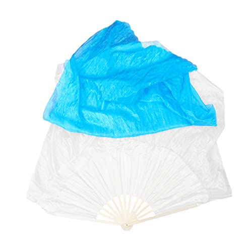 FONDOTIN Lange Bauchtanz Fächer mit Seidenstoff und Bambusgerüst Farbverlauf Weiß und Blau Eleganter Fächer für Frauen und Tänzerinnen für Hochzeiten und Tanzaufführungen von FONDOTIN