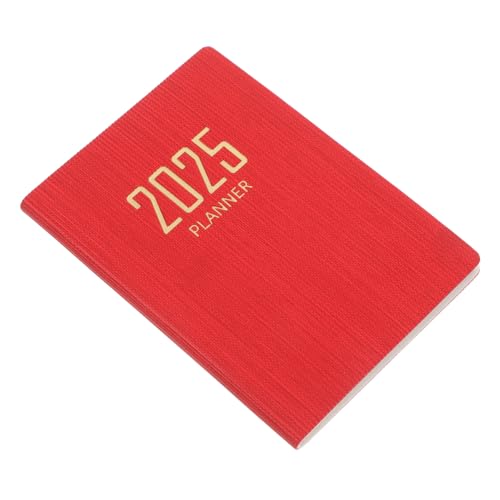 FONDOTIN Monatsplaner Tagesplaner mit Dickem Papier und Elegantem Kunstleder Einband Kompakter Pocket Notizblock für Tägliche Termine und Wochenübersicht Roter Streifen Organizer für Büro von FONDOTIN