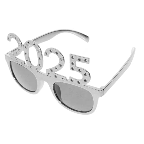 FONDOTIN Neujahrsbrille mit Silbernem Diamantbesatz Leichte Rechteckige Party Sonnenbrille aus Robustem Pc Material Lustige Foto Requisite für Silvester und Festtagsfeiern von FONDOTIN