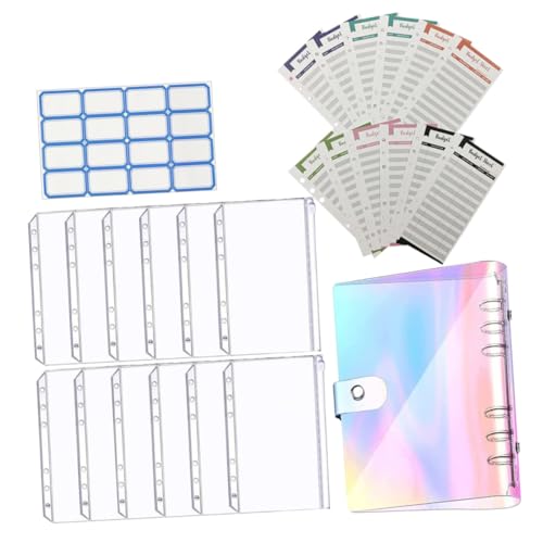 FONDOTIN PVC Transparenter Ringordner mit Reißverschlusstaschen Farbige Budgetblätter Etikettenaufkleber DIY Ausgabentracking Budgetplaner und Cash Stuffing Umschläge für Geldorganisation FONDOTIN PVC Transparenter Ringordner mit Reißverschlusstaschen Farbige Budgetblätter Etikettenaufkleber DIY Ausgabentracking Budgetplaner und Cash Stuffing Umschläge für Geldorganisation von FONDOTIN
