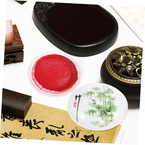 FONDOTIN Porzellan Stempelkissenbox Rote Tintenpaste Keramikbehälter Chinesische Kalligraphie Retro Design Vintage Inkpad für Künstler und Kalligrafieliebhaber Geschenk von FONDOTIN