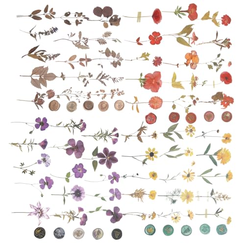 FONDOTIN Pressed Flower DIY Sticker Selbstklebend Tlg Vintage Scrapbook Aufkleber für Fotoalben Notizbücher Reisejournale Bastelprojekte Getrocknete Blüten Dekoration von FONDOTIN