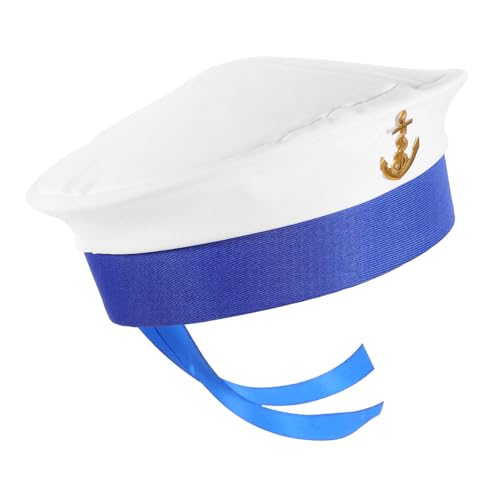 FONDOTIN Sailor Hut Weiß mit Blauem Rand und maritimem Motiv Unisex Stil Kostüm für Karneval Bühnenauftritte Cosplay Party Zubehör von FONDOTIN