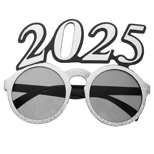 FONDOTIN Silvester Partybrille Lustige Zahlenbrille Rundes Gestell Party Eyewear Fotorequisite für Neujahrsfeier und Abschlussfeier Silber Glanz von FONDOTIN