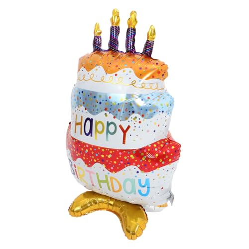 FONDOTIN Stehender Happy Birthday Kuchen Folienballon mit Buntem Sockel Langlebige Partydekoration für Geburtstagsfeier Einzigartige Tortendeko zur Stimmungsvollen Raumgestaltung von FONDOTIN