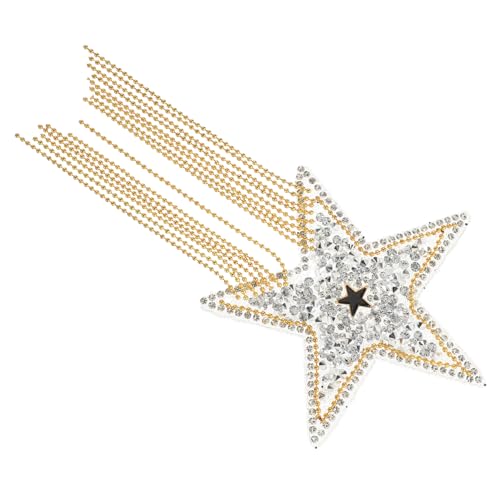 FONDOTIN Strass Stern Aufbügelpatch Silber Gold mit Perlenkette DIY Applikation für Kleidung Hüte Taschen Langlebiger Resin Aufnäher zum Aufbügeln Kreative Verzierungen von FONDOTIN