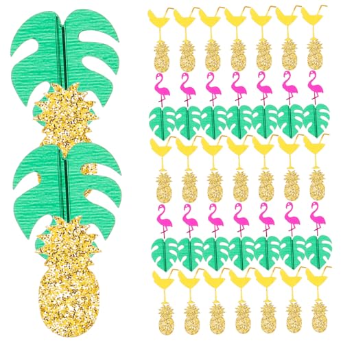 FONDOTIN Tropisches Partykonfetti mit Flamingo Ananas Monstera Blättern Bunte Streudeko für Sommer Hawaii Beach Geburtstag Hochzeit Shower Einladungs und Geschenkdekoration von FONDOTIN