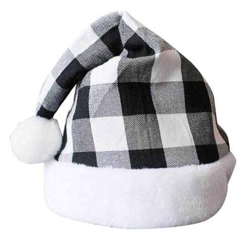 FONDOTIN Weihnachtsmütze Plaid Weihnachtsmannmütze Unisex Gepolstert Warm Leicht für Party Kostüm und Winterfest von FONDOTIN