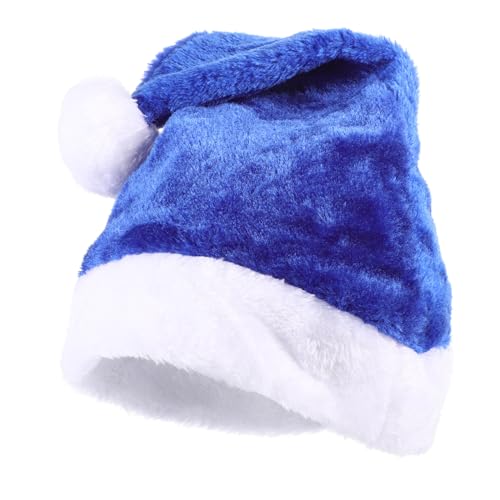 FONDOTIN Weihnachtsmütze aus Plüsch Kurzhaarig Weicher Nikolaus Hut für Erwachsene Santa Claus Kostümaccessoire für Fest und Festlichkeiten Blau von FONDOTIN