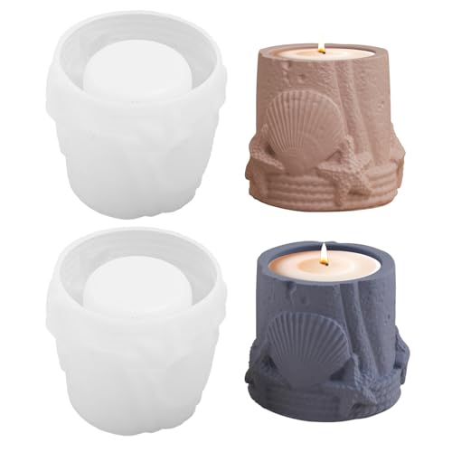 2 Stück Kerzenform, Muschel Seestern Kerzen Silikonformen Rund, Kerzenhalter Silikon Gießform, Vorratsglas Kerzenform Silikon, Silikon Gießformen Handwerk Ornamente, Zylinder Kerzengießform (Ax2) von FONDUO